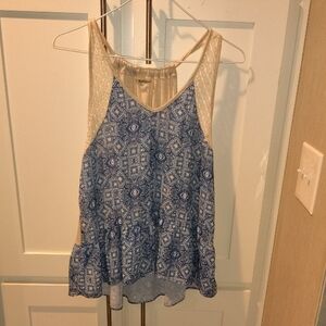 Elegant Blue and Cream Patterned Tank Top